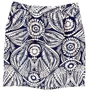 KATE SPADE Zip Back Floral Print Mini Skirt w Pockets Size 6 in Navy and White